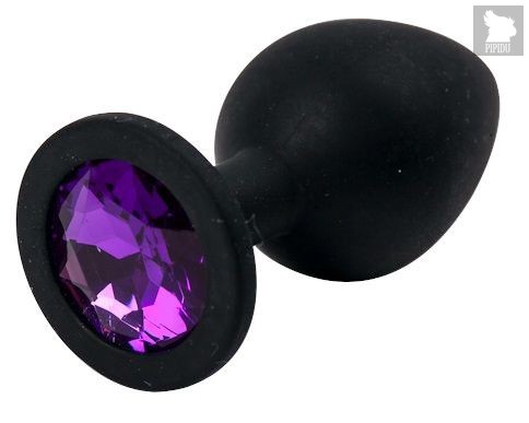 Черная силиконовая анальная пробка с фиолетовым стразом - 8,2 см., цвет фиолетовый - 4sexdreaM