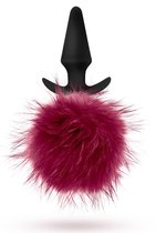 Силиконовая анальная пробка с бордовым заячьим хвостом Fur Pom Pom - 12,7 см, цвет бордовый - Blush Novelties