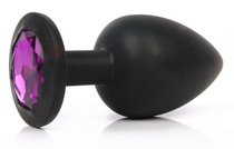 Чёрная силиконовая пробка с фиолетовым кристаллом размера L - 9,2 см, цвет фиолетовый - Vandersex