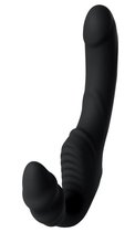 Черный безремневой страпон с вибрацией, цвет черный - Toyfa