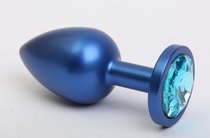 Синяя анальная пробка с голубым стразом - 7,6 см