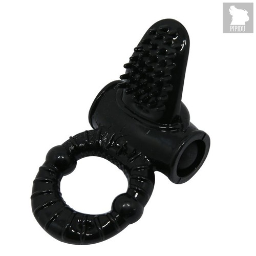 Чёрное эрекционное кольцо с вибрацией и щеточкой для клитора, цвет черный - Baile