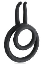 Черное двойное эрекционное кольцо с усиками, цвет черный - Bioritm