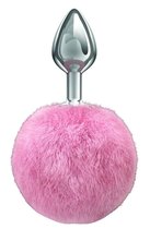 Серебристая анальная пробка с розовым пушистым хвостиком Twinkle, цвет розовый - Lola Toys