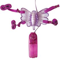 Фиолетовая вибробабочка на ремешках с пультом управления вибрацией, цвет фиолетовый - Bioritm