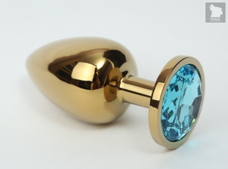 Золотистая металлическая анальная пробка с голубым стразом - 9,5 см - 4sexdreaM
