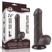 Коричневый фаллоимитатор 7 Sliding Skin Dual Layer Dong на присоске - 18,3 см., цвет коричневый - LoveToy