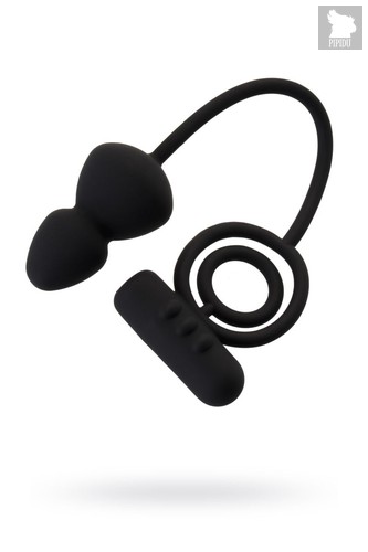 Чёрное эрекционное кольцо с вибростимулятором и анальным хвостом, цвет черный - Erotist