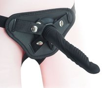 Черный вибрострапон 6.7 inch Strap-on Ripple Dildo Vibe - 21 см., цвет черный - Howells