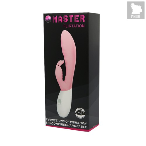 Розовый перезаряжаемый вибратор с клиторальным зайчиком Master Flirtation - 20 см, цвет розовый - Baile