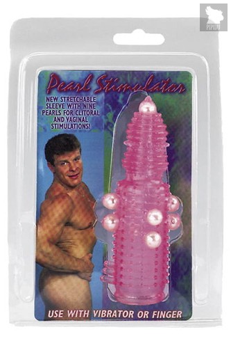 Розовая эластичная насадка на пенис с жемчужинами, точками и шипами Pearl Stimulator - 11,5 см, цвет розовый - Tonga