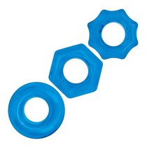 Комплект из трех голубых колец для эрекции 3-Pack Nuts & Bolts Stretch Cock Ring Set, цвет голубой - Blue Line