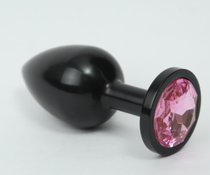 Чёрная анальная пробка с розовым стразом - 8,2 см