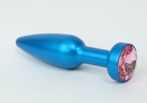 Большая синяя анальная пробка с розовым стразом - 11,2 см