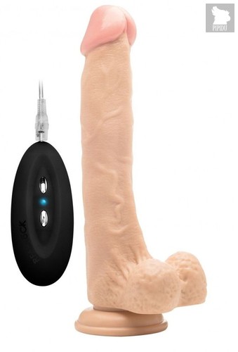 Телесный вибратор-реалистик Vibrating Realistic Cock 10" With Scrotum - 27 см., цвет телесный - Shots Media