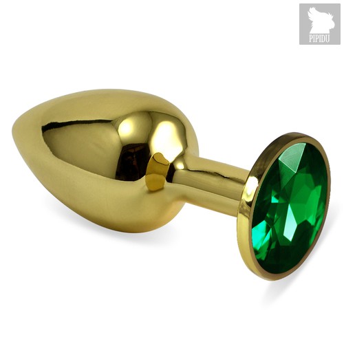 Анальная пробка Metal Gold 2,8 с кристаллом, цвет зеленый - Luxurious Tail