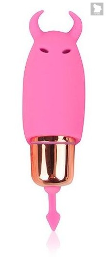Розовый силиконовый вибромассажер с рожками - 6,4 см., цвет розовый - Bioritm