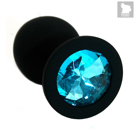 Чёрная силиконовая анальная пробка с голубым кристаллом - 7 см, цвет голубой/черный - Kanikule