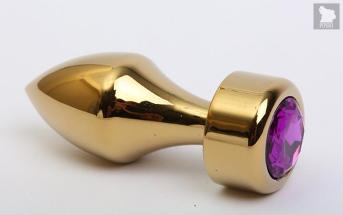 Золотистая анальная пробка с широким основанием и фиолетовым кристаллом - 7,8 см - 4sexdreaM