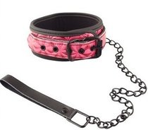 Розово-чёрный ошейник с поводком Collar With Leash, цвет розовый - Eroplant