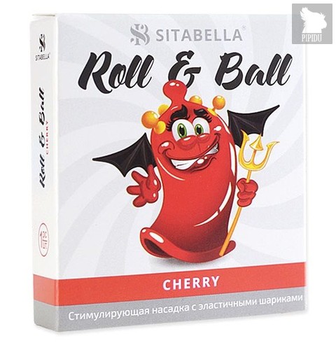 Стимулирующий презерватив-насадка Roll & Ball Cherry, цвет красный - Sitabella