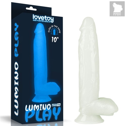 Прозрачный, светящийся в темноте фаллоимитатор Lumino Play Dildo - 26 см., цвет прозрачный - LoveToy