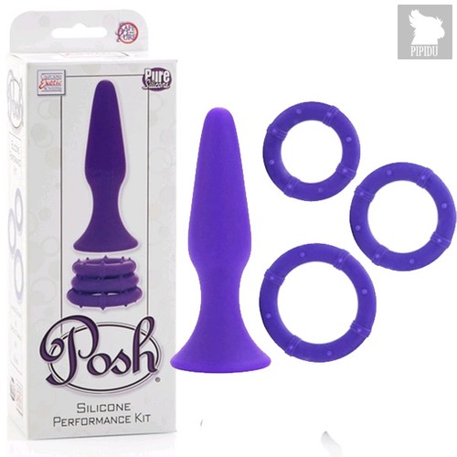 Набор Posh Silicone Performance Kits: анальная пробка 3 эрекционных кольца, цвет фиолетовый - California Exotic Novelties
