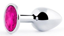 Серебристая анальная пробка с малиновым кристаллом - 7,2 см., цвет малиновый - anal jewelry plug