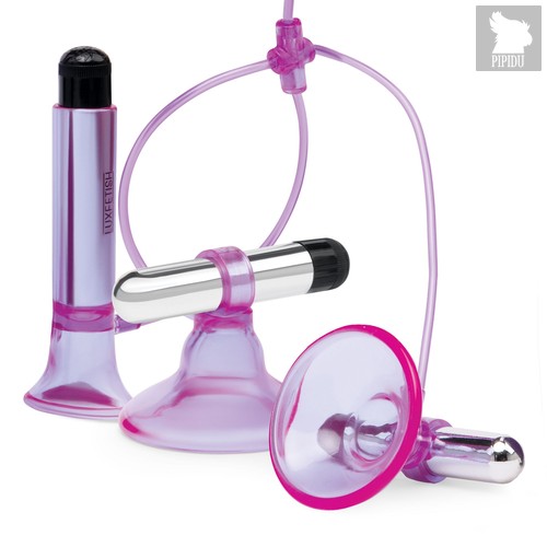 Фиолетовая вибропомпа для клитора и сосков Vibrating Nipple Suckers with Clitoral Pump and Quick Release, цвет фиолетовый - Lux Fetish