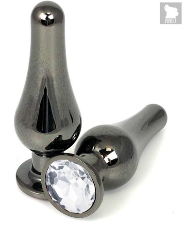Черная удлиненная анальная пробка с прозрачным кристаллом - 8 см., цвет прозрачный - Vandersex
