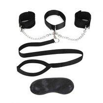 Чёрный ошейник с наручниками и поводком Collar Cuffs & Leash Set, цвет черный - Lux Fetish