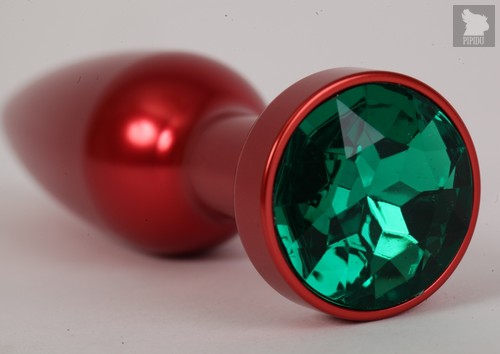 Анальная пробка металл 11,2х2,9см с зеленым стразом размер-L 47199-2-MM, цвет красный - Eroticon