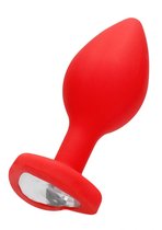 Красная анальная пробка с прозрачным стразом Diamond Heart Butt Plug - 7,3 см., цвет красный - Shots Media