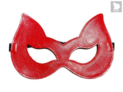 Двусторонняя красно-черная маска с ушками из эко-кожи, цвет красный/черный - БДСМ арсенал