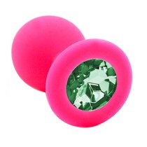 Розовая силиконовая анальная пробка с светло-зеленым кристаллом - 7 см, цвет розовый/светло-зеленый - Kanikule