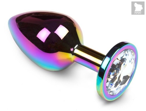 Радужная анальная пробка с прозрачным кристаллом - 7 см., цвет прозрачный - Пикантные штучки