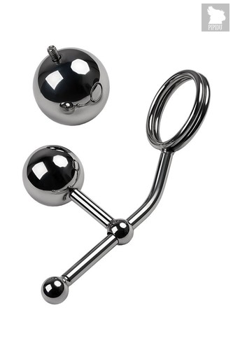 Серебристые бондажные стринги со сменными шарами, цвет серебряный - Toyfa