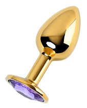 Золотистая коническая анальная пробка с фиолетовым кристаллом - 7 см., цвет фиолетовый - Toyfa