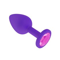 Анальная втулка силиконовая фиолетовая с розовым кристаллом маленькая, цвет фиолетовый - МиФ