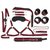 Черно-красный набор БДСМ: наручники, оковы, ошейник с поводком, кляп, маска, плеть, лиф, цвет черный - Bioritm
