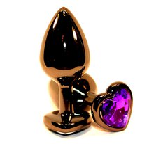 Чёрная анальная пробка с фиолетовым кристаллом-сердцем - 8 см, цвет черный - 4sexdreaM