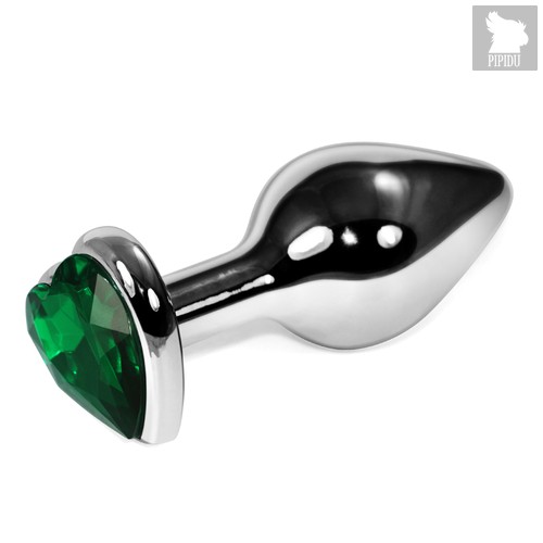 LOVETOY Heart Серебряная пробка с изумрудным кристаллом, l=7,5 см, d=3 см, цвет зеленый - LoveToy