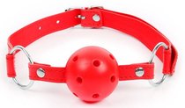 Красный кляп-шарик на регулируемом ремешке с кольцами, цвет красный - Bior toys