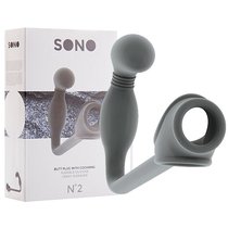 Анальная пробка SONO №2 - Grey с эрекционным кольцом, цвет серый - Shots Media