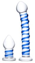 Набор из 2 стеклянных игрушек с синей спиралью Swirly Dildo & Buttplug Set, цвет прозрачный - Gläs