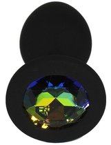 Черная анальная пробка с радужным кристаллом - 7,3 см., цвет черный - Eroticon