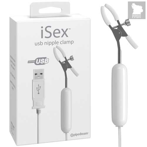 Виброзажим для сосков iSex - USB Nipple Clamp перезаряжаемый, цвет белый - Pipedream