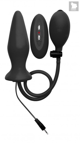 Чёрный анальный стимулятор с функцией расширения и вибрацией Inflatable Vibrating Silicone Plug - 12,2 см, цвет черный - Shots Media