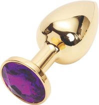 Золотистая анальная пробка с фиолетовым кристаллом размера M - 8 см, цвет фиолетовый - Vandersex