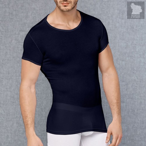 Мужская обтягивающая футболка в мелкий рубчик, цвет темно-синий, XL - Doreanse